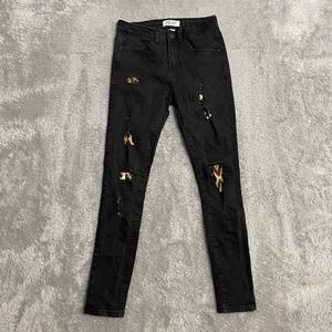 Judy Blue Black Skinny Jeans Women's Size‎ 5/27 Leopard Print Distressed Pants